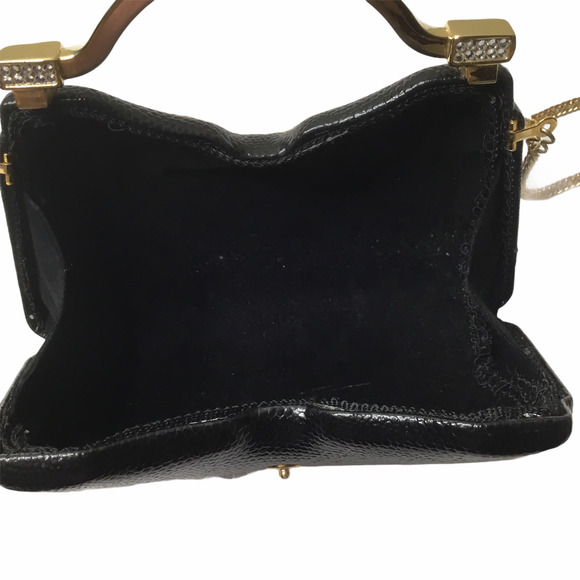 Black Evening Bag Gold Tone Rhinestone Accents - Picture 5 of 6